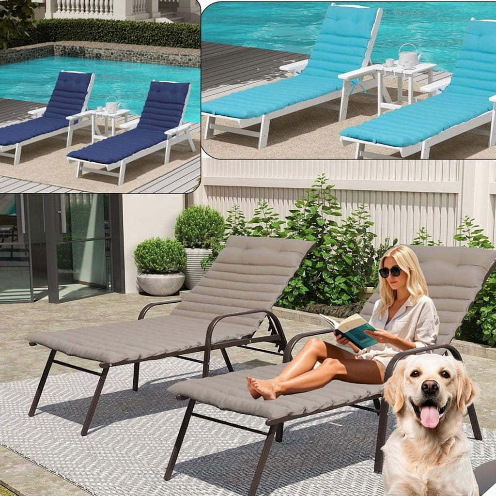 2pcs Outdoor Chaise Lounge Cushions, Waterproof Patio Foldable Chair Cushion for Garden Pool, 73 x 24in Sun Lounger Cushions for Outdoor Furniture Navy blue