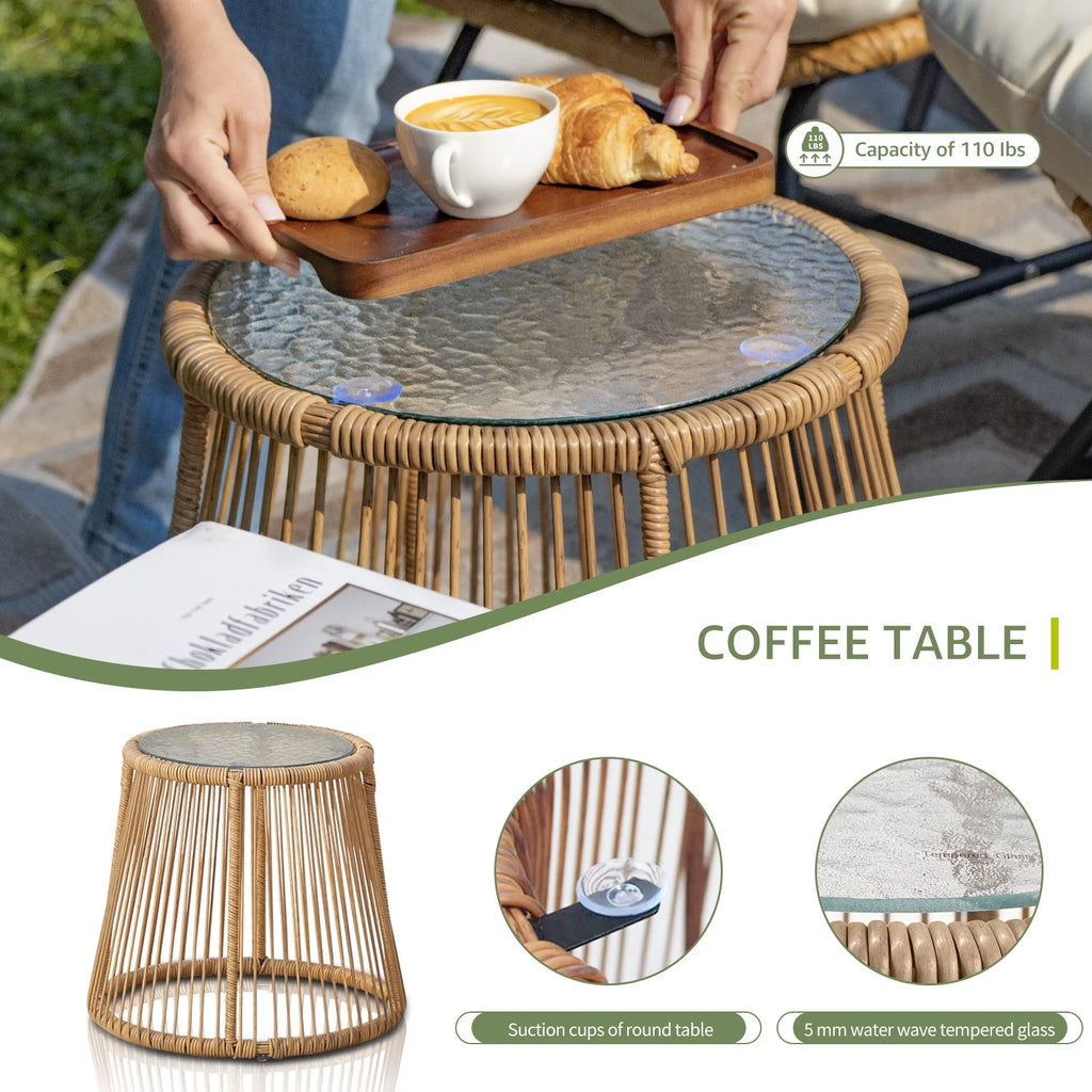 RADIATA 6-Piece Boho Patio Furniture Set, Outdoor Wicker Sectional Sofa Conversation Set with Ice Bucket & Coffee Table, 500lbs Capacity, Beige