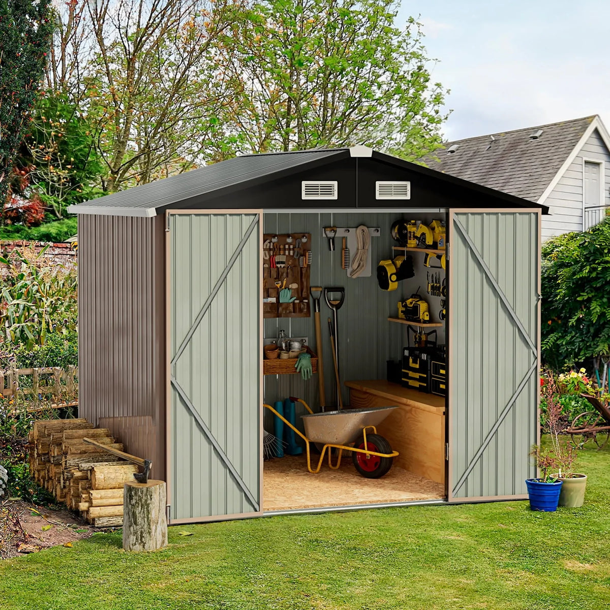 Aoxun 6 x 4 ft. Outdoor Metal Storage Shed with Lock for Backyard, Garden