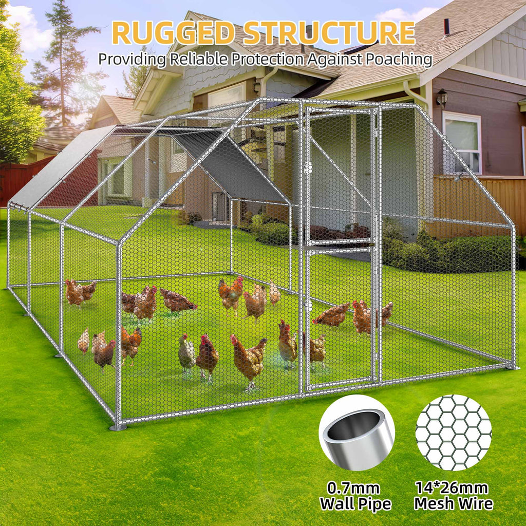 Dextrus Large Metal Chicken Coop, Walk-in Chicken Run, Galvanized Wire Poultry Chicken Hen Pen Cage, Rabbits Duck Cages with Waterproof Anti-Ultraviolet Cover for Farm, Backyard