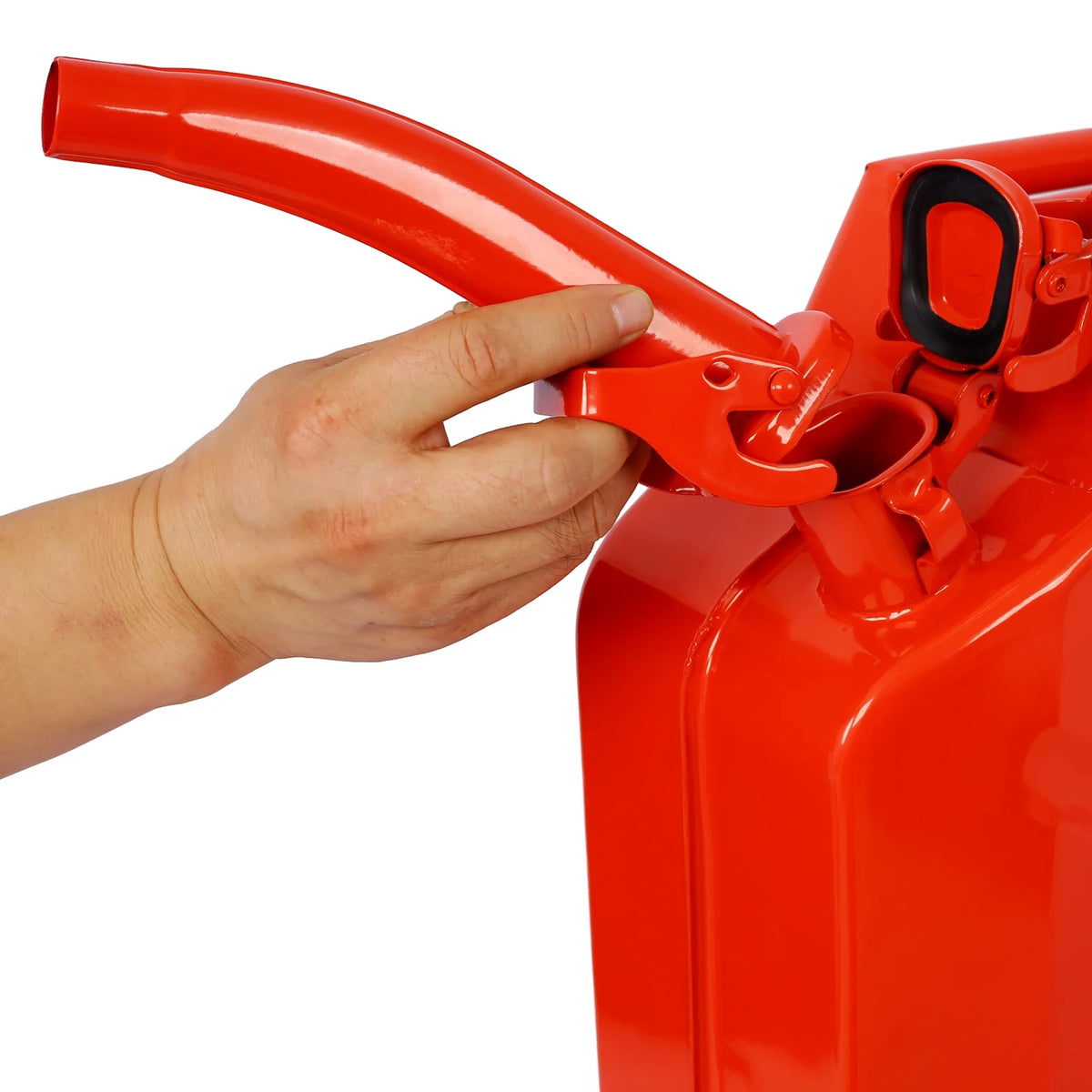 5 Gallon Jerry Fuel Can, 4-Pack Steel Gas Can with Flexible Spout & Leakproof Lock, Portable Fuel Tank for Gasoline, Cars, Trucks, Emergency Kits, Off-Road Equipment - Red
