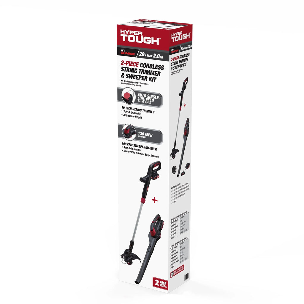 Hyper Tough 20V Max Cordless Combo Kit, 10-inch String Trimmer & 130 mph Sweeper
