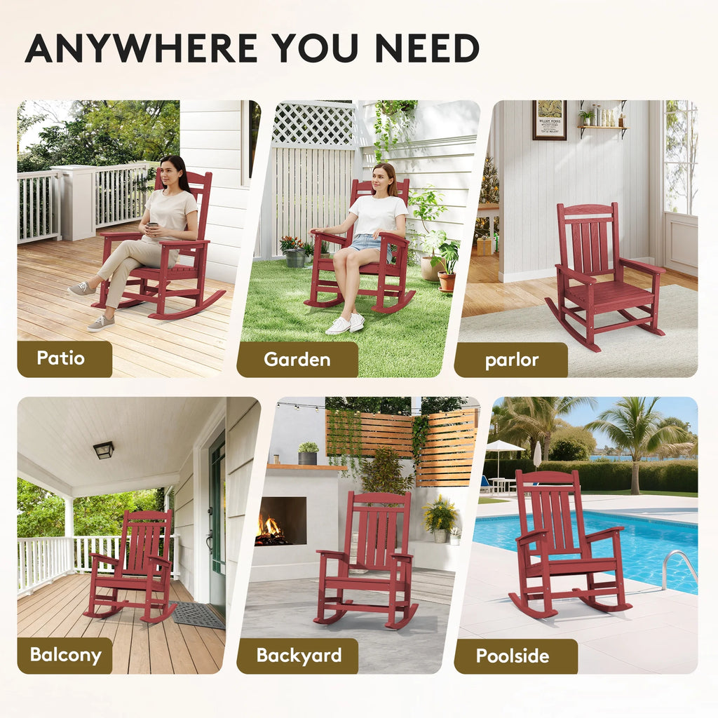 KINGYES Outdoor Rocking Chair Set of 2, HDPE Patio Rocking Chair, Heavy Duty Front Porch Rocker, Navy