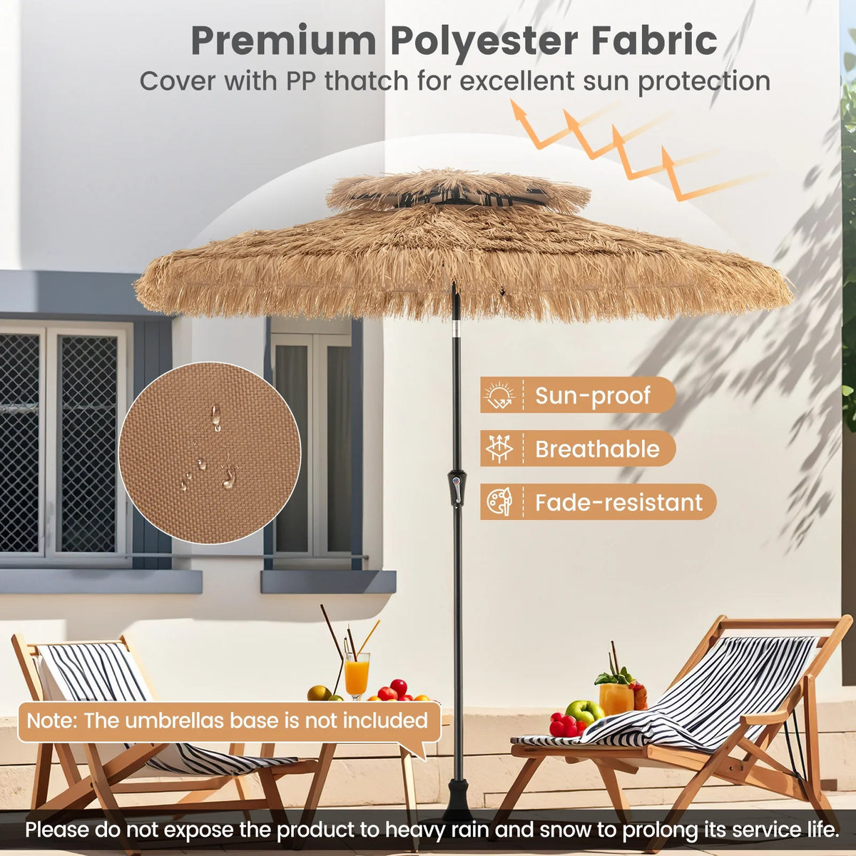 Gymax 8.8 FT Hawaiian Style Umbrella Thatched Tiki Umbrella w/8 Ribs Sun-proof Fabric