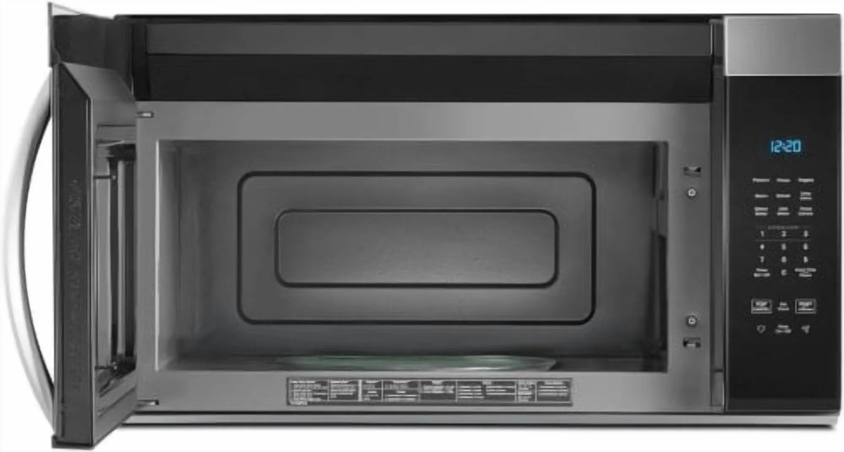 Whirlpool 1.7 cu. ft. Over-the-Range Microwave Oven with 1,000 Watts, 2-Speed 300 CFM Venting System, Add 30 Seconds, Dishwasher-Safe Turntable Plate, and Cooktop Lighting: Stainless Steel