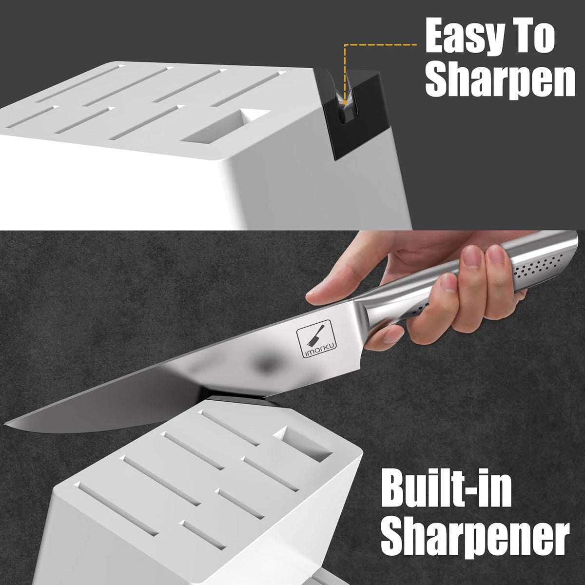 imarku Japanese HC Stainless Steel 15 Piece Kitchen Knife Set, Built in Sharpener, Sharp Knife Set with Point like Ergonomic Handle, Holiday Gift, Home Chef Knife, White