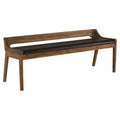 Boraam Rasmus Low Back Faux Leather and Wood Dining Bench, Chestnut Wire-Brush Finish