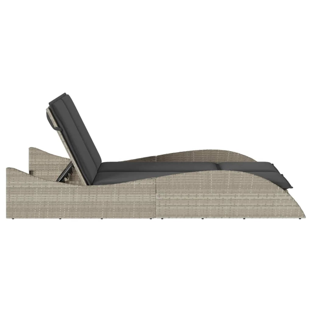 vidaXL Patio Sun Lounger Light Gray PE Rattan, Powder-Coated Steel Double