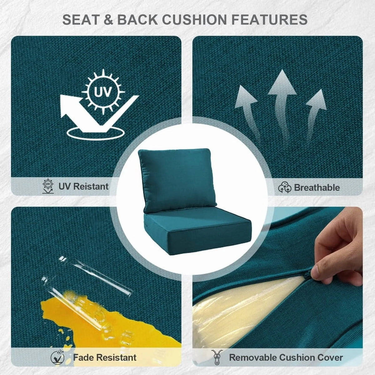 Bellefurn Outdoor Deep Seat Cushion 24 X 24 X 6 inch for Patio Furniture,Outdoor Chair Cushions Waterproof & Fade Resistant Patio Furniture Cushions for Wicker Chair, Sofa, Couch