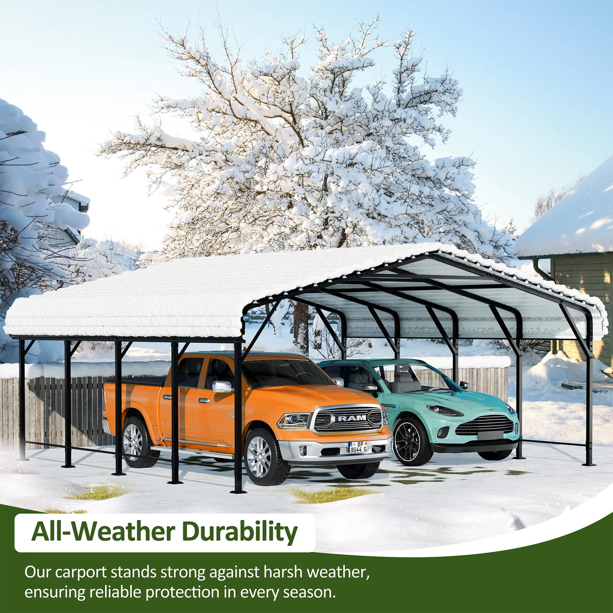 Walsunny 12X20 FT Carport, Outdoor Heavy Duty Carport Canopy with Galvanized Steel Roof, Metal Carport Extra Large Garage Car Storage Shelter