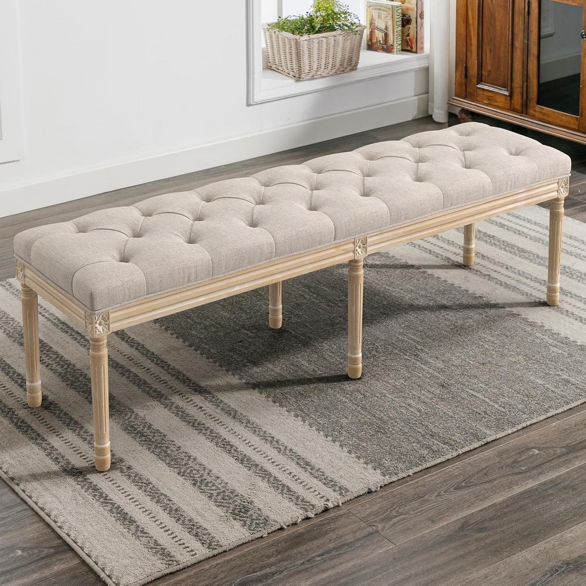 Dycanpo 44'' End of Bed Bench, Vintage Upholstered Bench for Entryway, Wheat