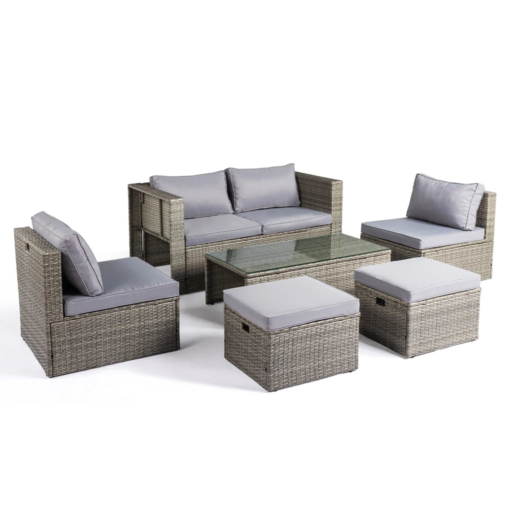 Ktaxon 7-Piece Wicker Patio Furniture Set, Patio Furniture Set with Water Resistant Thick Cushions and Coffee Table, Beige