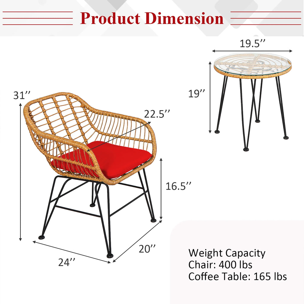 Costway 3PCS Patio Rattan Bistro Furniture Set Cushioned Chair Table Navy