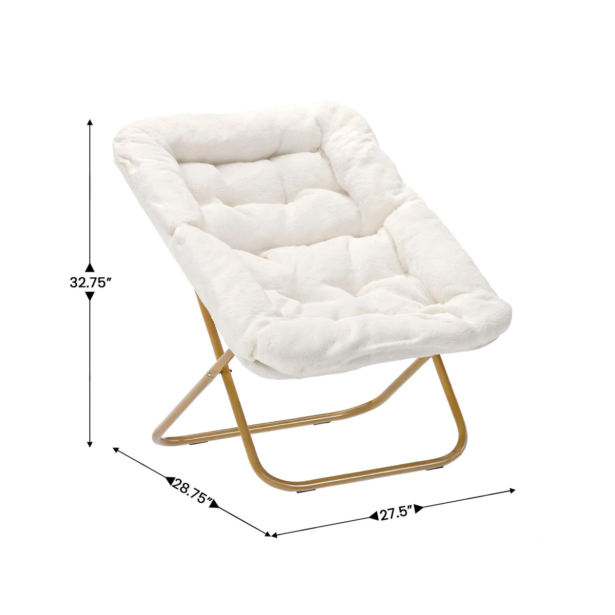 Emma + Oliver Oversized Faux Fur Folding Saucer Chair for Dorm, Bedroom, Black Faux Fur/Black Frame