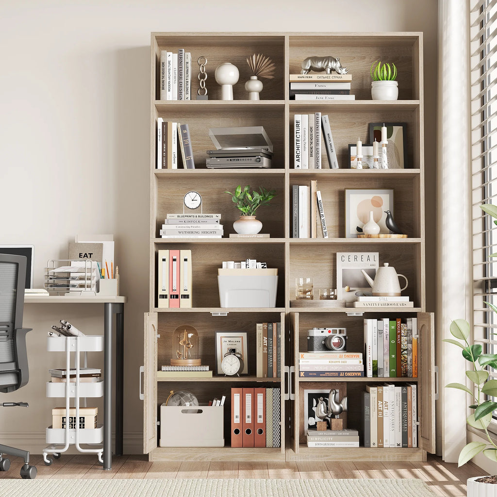 Homfa 73 Tall Bookcases with Doors, 8 Cubes 6-Tier Double Row Bookshelf, White Bookcase for Living Room Home Office