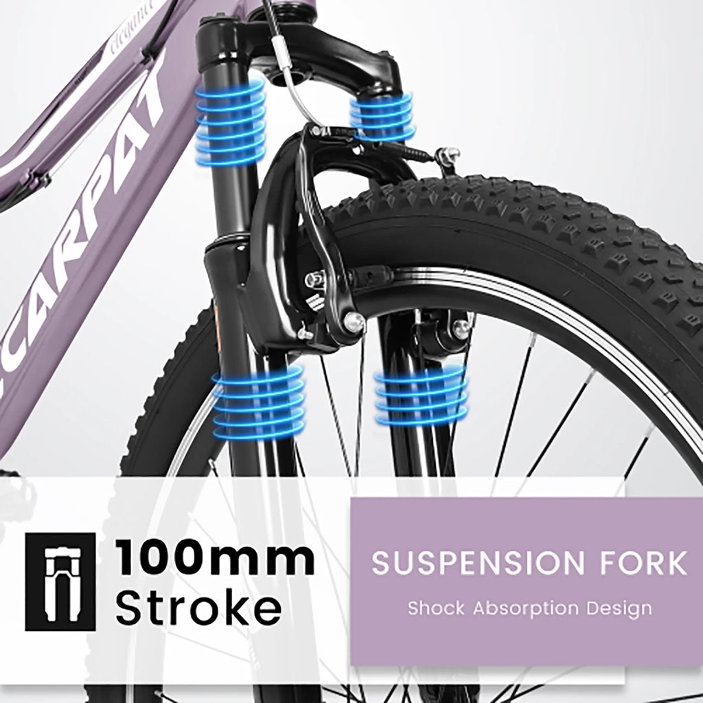 24 Inch Mountain Bike for Teenagers, High Carbon Steel Frame, Dual Full Suspension Mountain Bike, Mountain Tire, 21 Speed Mens Womens Outdoor Cycling, Birthday Gifts