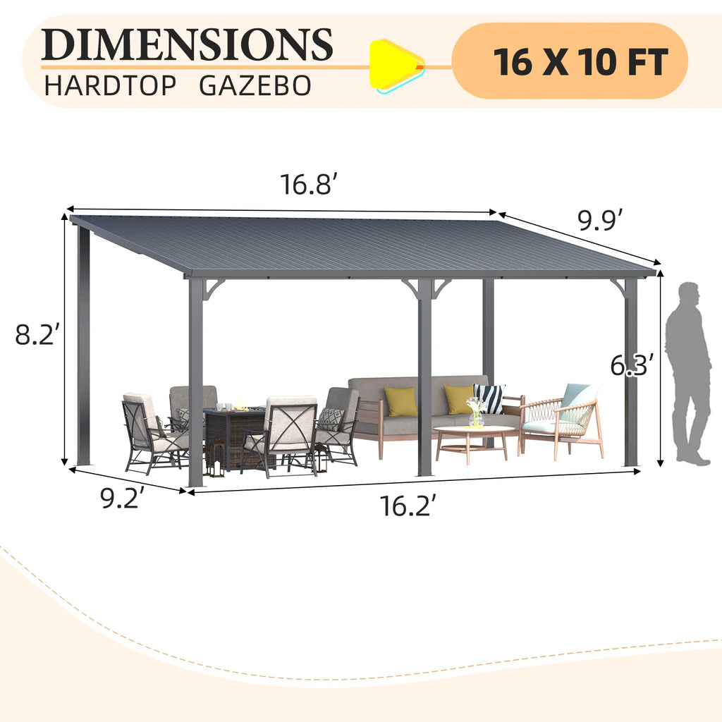 AECOJOY 10' x 12' Hardtop Gazebo, Heavy Duty Outdoor Gazebo with Galvanized Steel Sloping Roof, All Weatherproof Metal Gazebo Featuring Vertical Stripes for Patio, Backyard, and Lawns