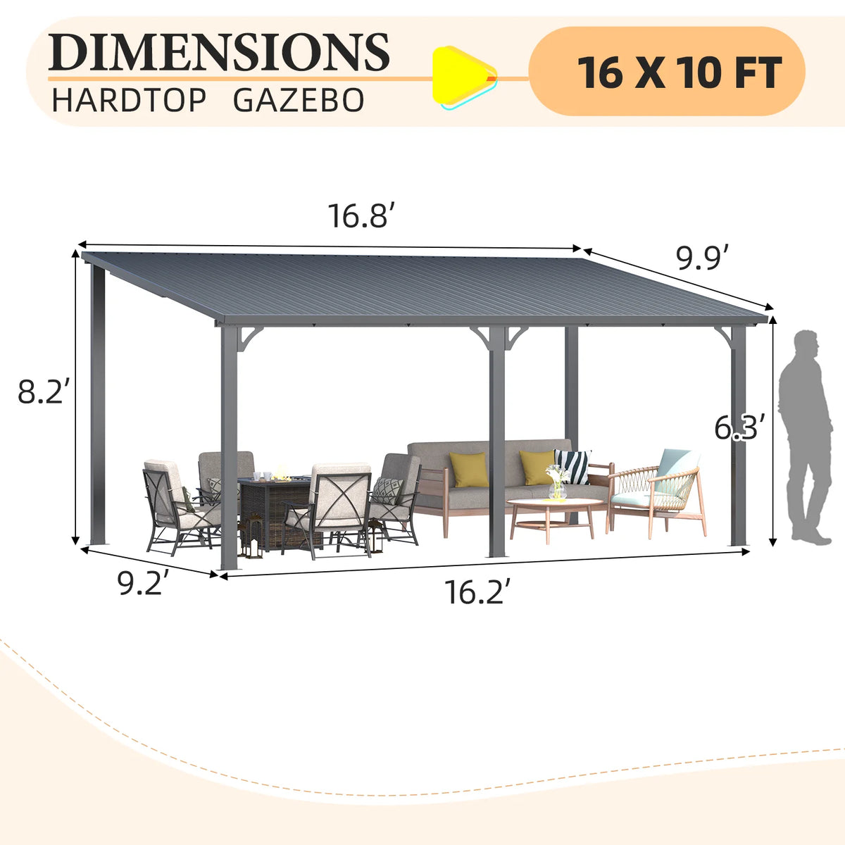 AECOJOY 10' x 12' Hardtop Gazebo, Heavy Duty Outdoor Gazebo with Galvanized Steel Sloping Roof, All Weatherproof Metal Gazebo Featuring Vertical Stripes for Patio, Backyard, and Lawns