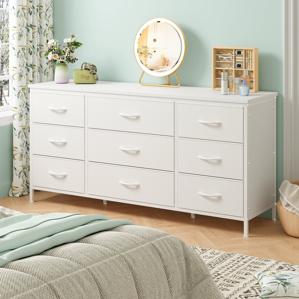 Wide Dresser TV Stand with 9 Drawers Dresser for Bedroom Chests of Drawers for Living Room, Black
