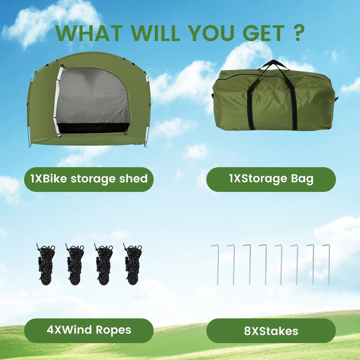 NAIZEA Large Bike Storage Tent, 47" Depth Storage for 6 Bikes Waterproof Outdoor Bicycle Cover, Lawn Mower Garden Tools Shed, Backyard Storage Room Tent Shelter W/Fixing Peg & Rop