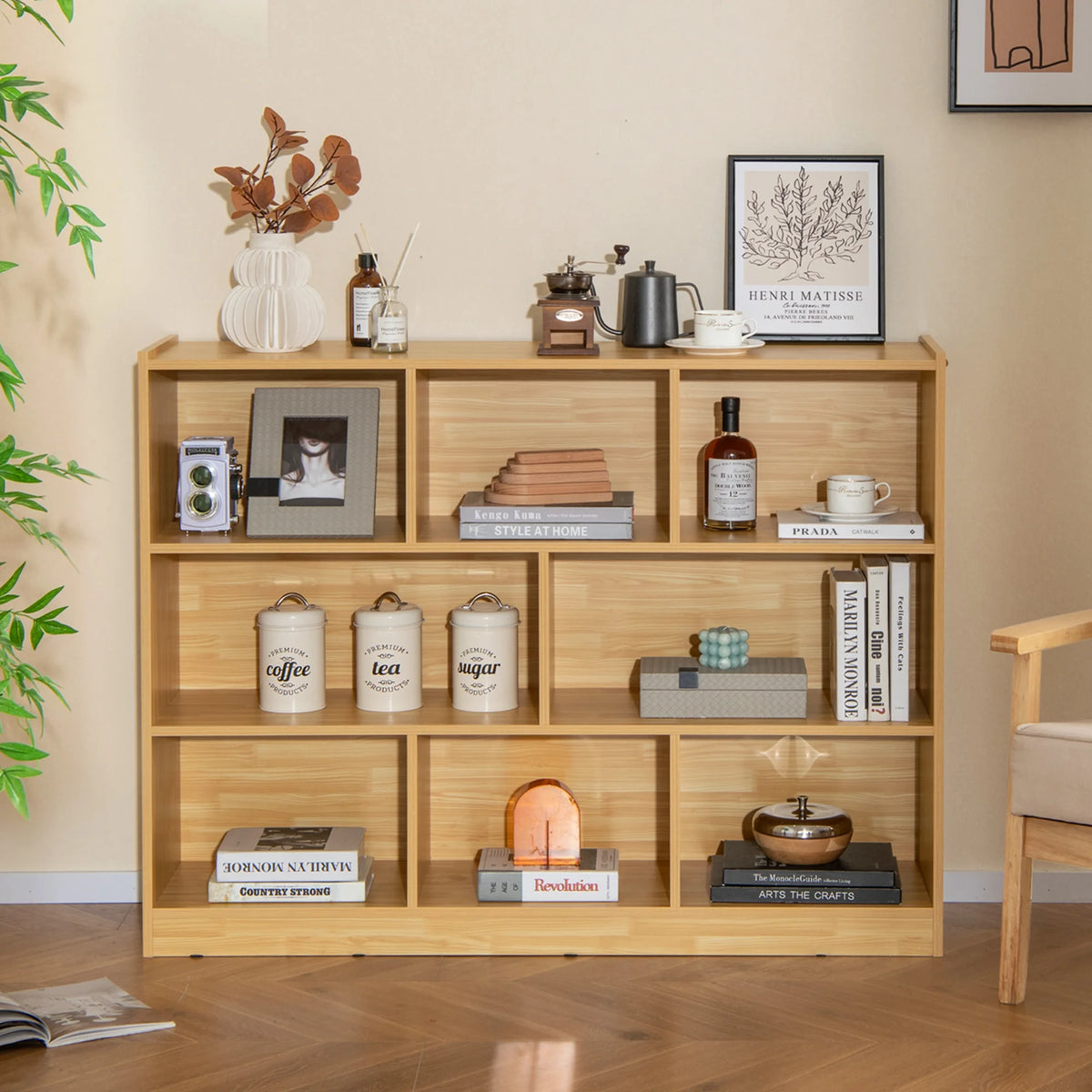 Costway 3-tier Open Bookcase 8-Cube Floor Standing Storage Shelves Display Cabinet White