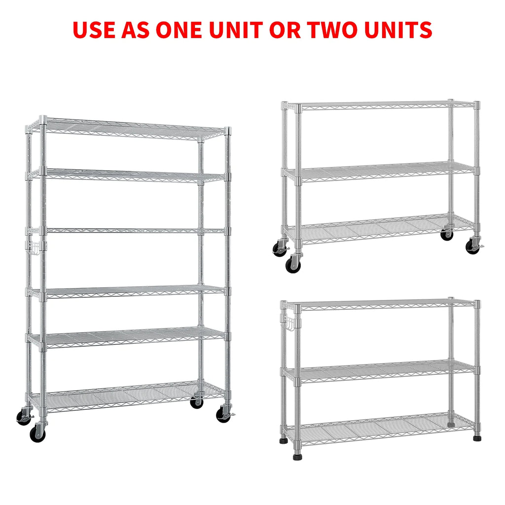 Xilee Wire Shelving Unit with Wheels Steel 6 Tier Heavy Duty Layer Rack Storage Metal Shelf Garage Organizer Wire Rack Shelving Adjustable