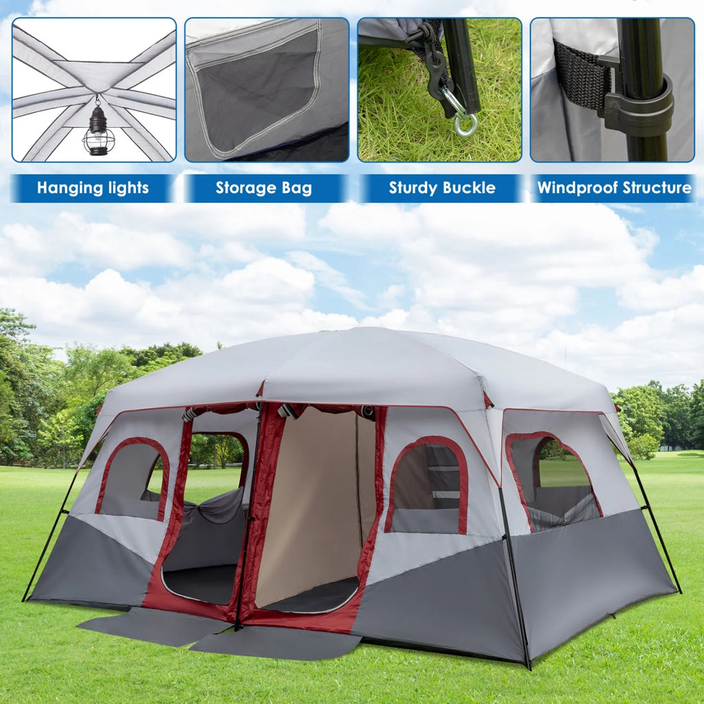 10 Person Family Cabin Tent, Huge Tent with 2 Room Design and Storage Pockets, Waterproof Big Tent for Outdoor, Picnic, Camping, Family Gathering