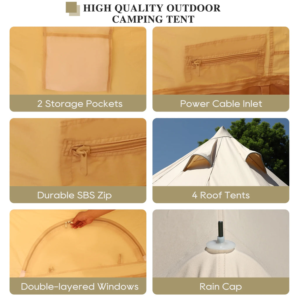 LVUYOYO Bell Tent for Camping, Cotton Canvas Bell Tent with Stove Jack, Outdoor Canvas Bell Tent for Family Glamping Camping, 4 Season Tent with Zipped Removable Floor,5M,Green
