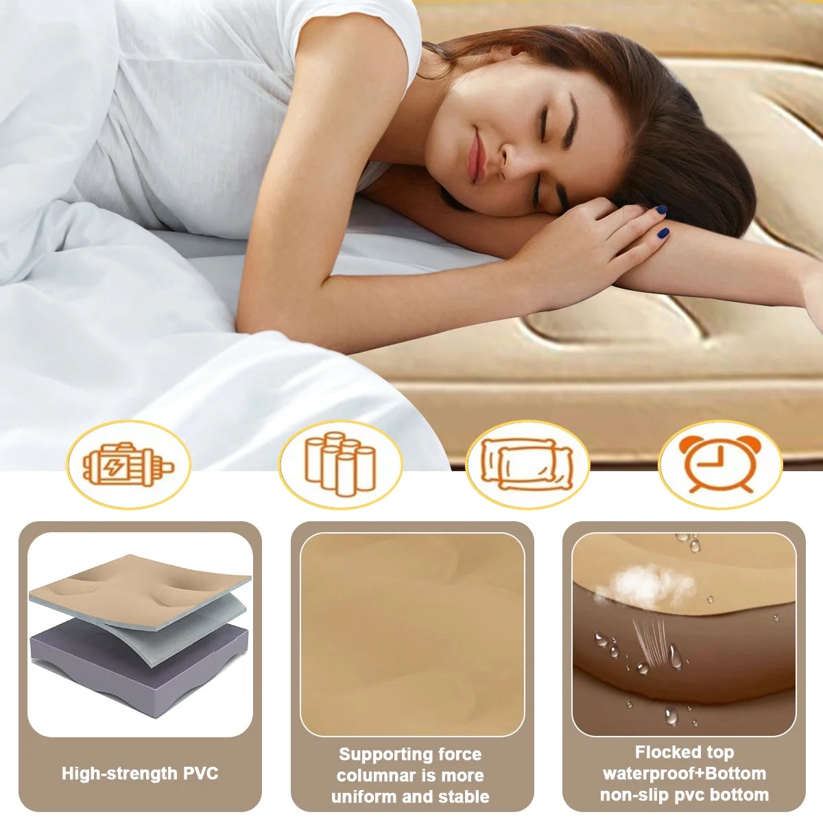 OUYI Inflatable Bed Double Leak-proof mattress with Electric Pump & Pillows Removable Backrest Multifunctional Foldable Air Sofa Guest Bed, 600lb Max(White, Queen Size)