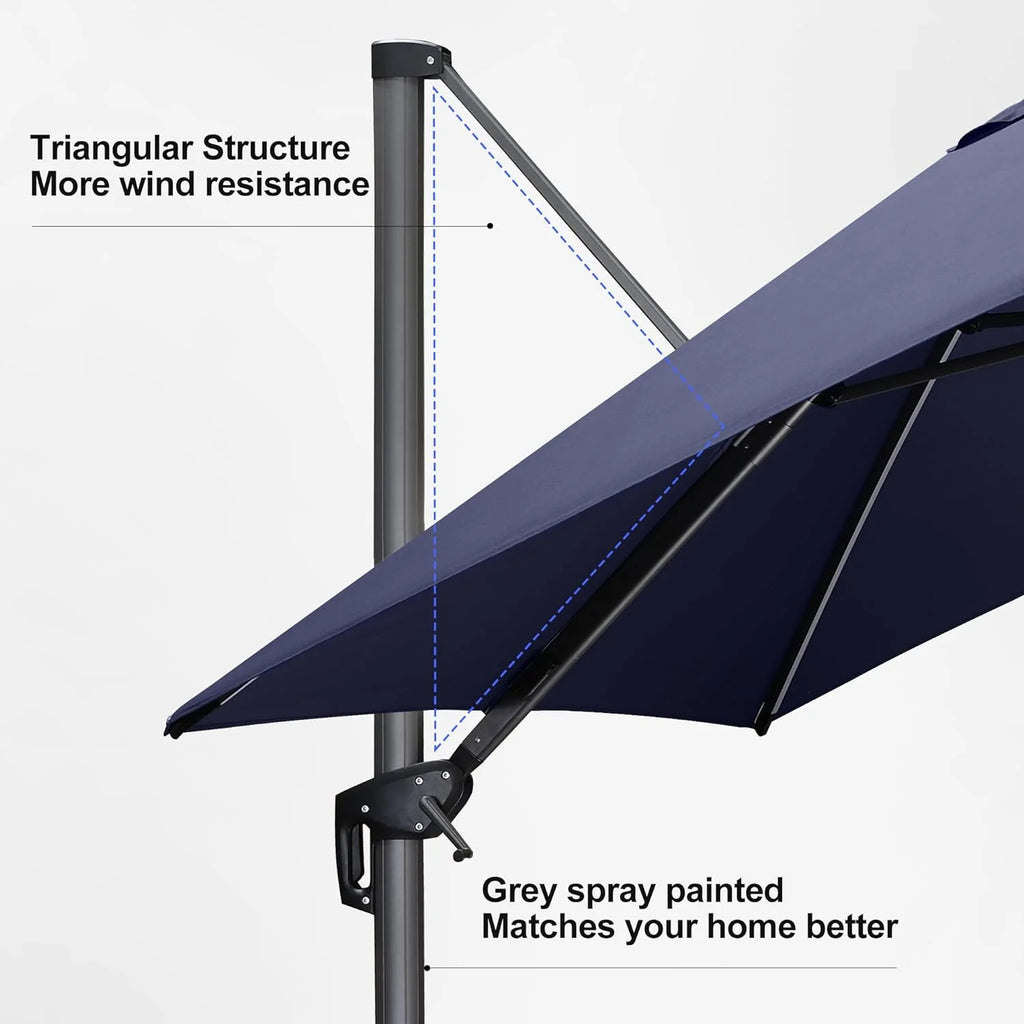 PURPLE LEAF 8x8 Ft Cantilever Umbrella Square Outdoor Patio Umbrella Large Offset Hanging Umbrella Aluminum Umbrella with 360°Rotation Adjustable Garden Pool Umbrella,Beige