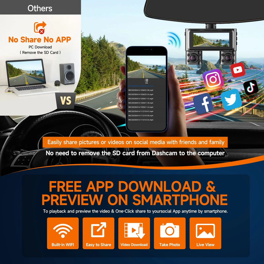 HUPEJOS Dash Cam 4 Channel, 360 Car Camera with 64GB Card, Voice Control, 2K/1080P Dashcam for Car Front and Rear Inside, IR Night Vision, WiFi & APP Supported, Parking Mode, 3.16" IPS Screen