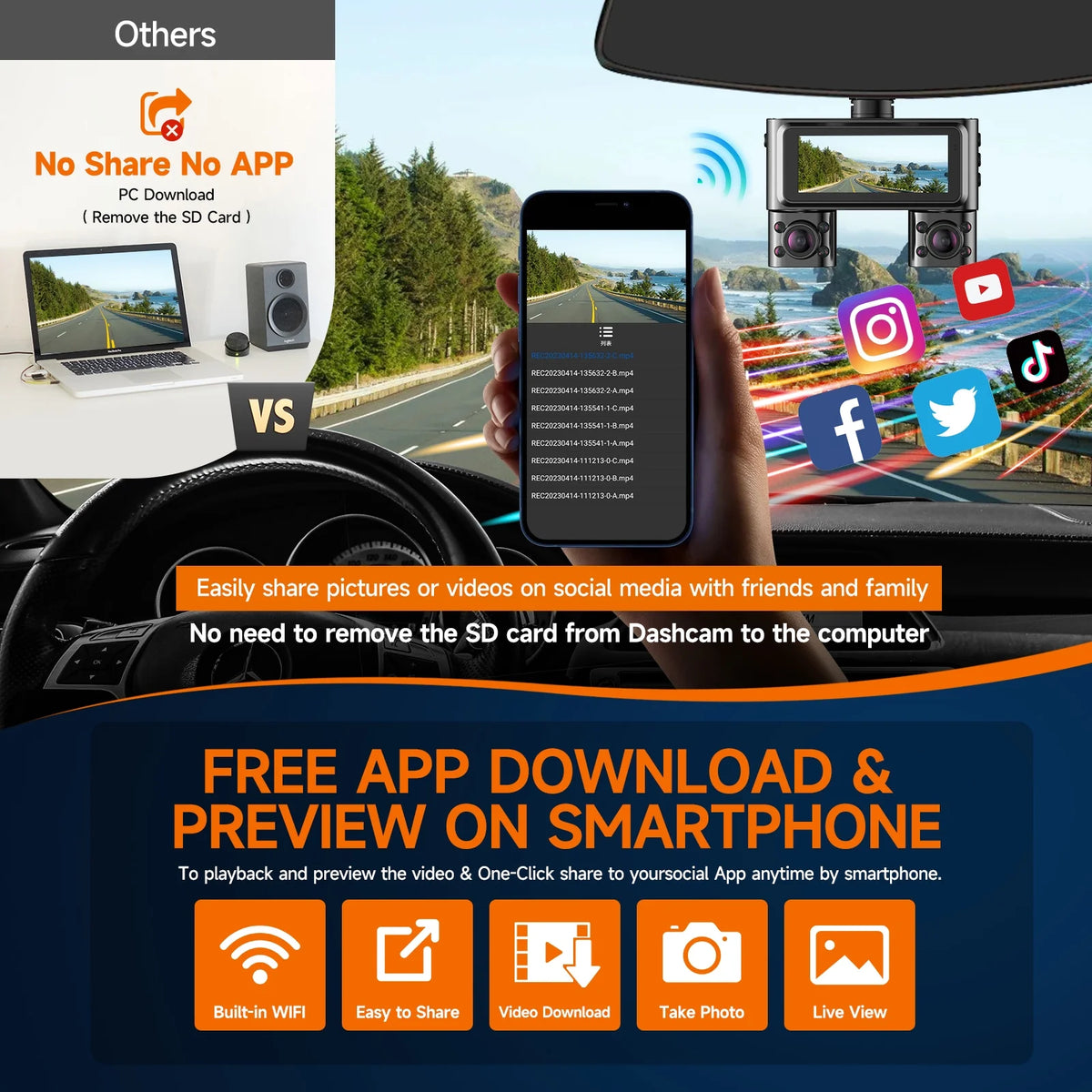 HUPEJOS Dash Cam 4 Channel, 360 Car Camera with 64GB Card, Voice Control, 2K/1080P Dashcam for Car Front and Rear Inside, IR Night Vision, WiFi & APP Supported, Parking Mode, 3.16" IPS Screen