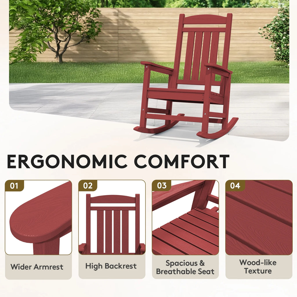 KINGYES Outdoor Rocking Chair Set of 2, HDPE Patio Rocking Chair, Heavy Duty Front Porch Rocker, Navy