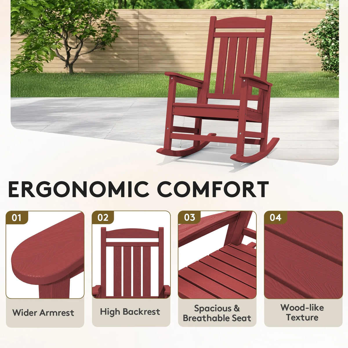 KINGYES Outdoor Rocking Chair Set of 2, HDPE Patio Rocking Chair, Heavy Duty Front Porch Rocker, Navy