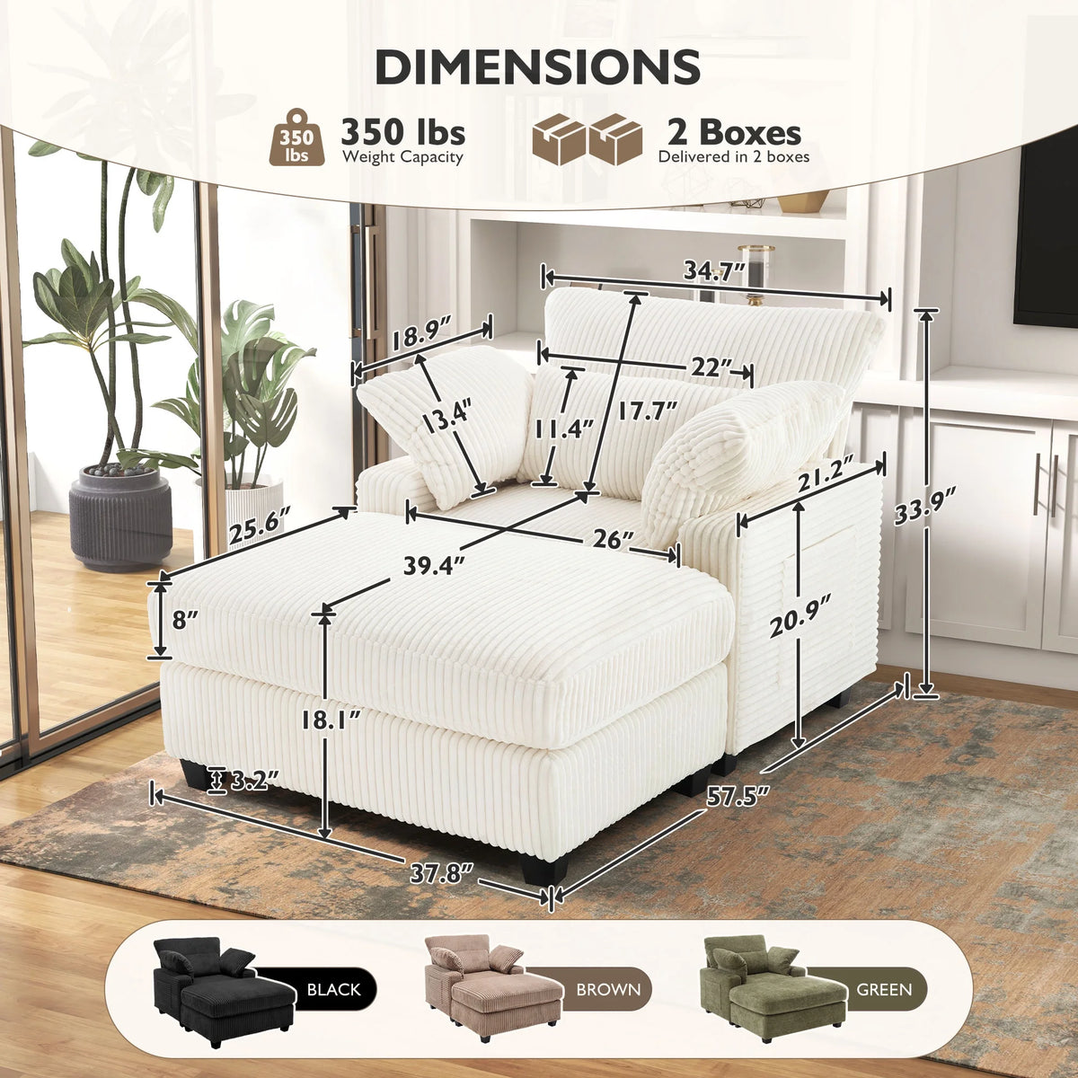 BedLuxury Oversized Accent Chair with Ottoman for Living Room,  Single Sleeper Sofa Armchair with 3 Pillows, Lounge Sofa Bed, Green