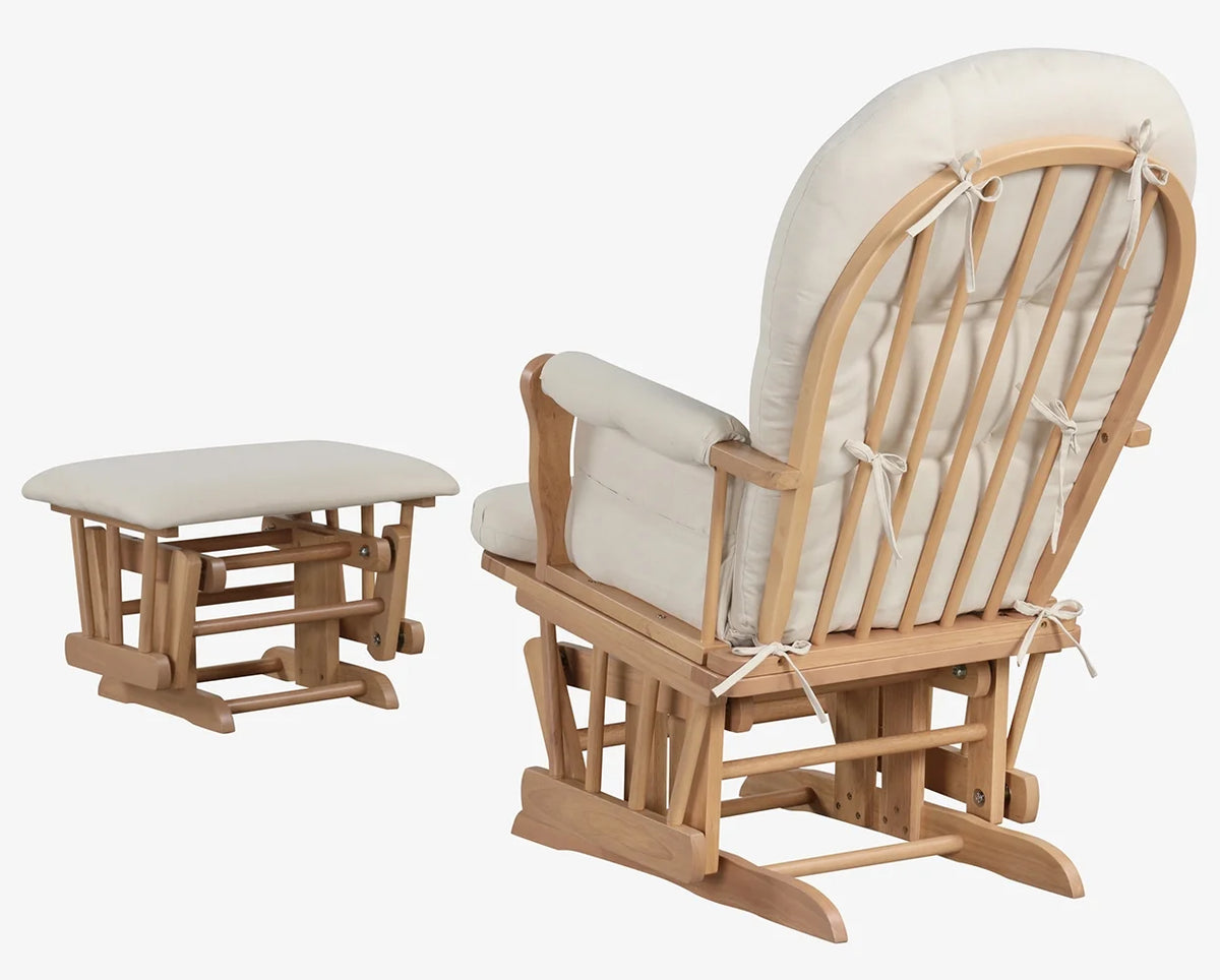 Angel Line Windsor Glider and Ottoman, Natural Finish with Gray Cushions