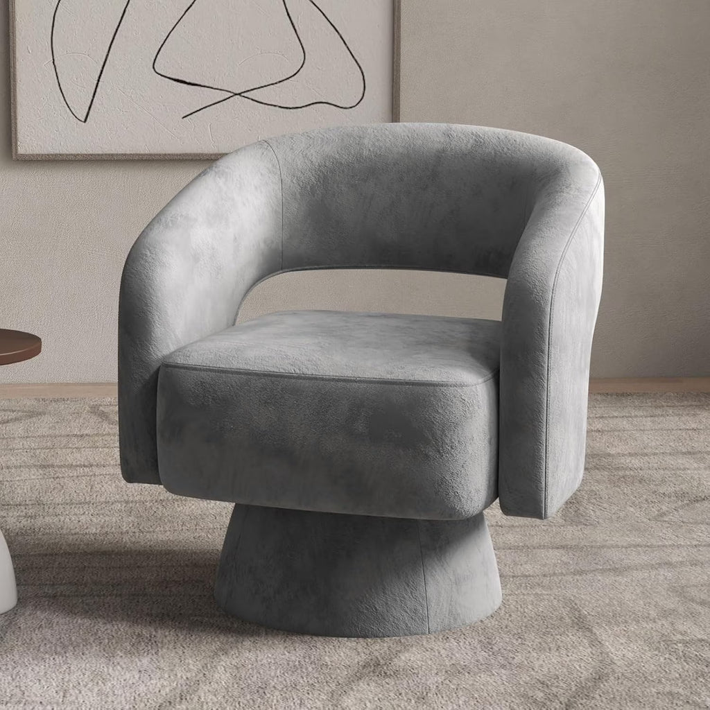 Bonzy Home 360° Swivel Barrel Chair, Velvet Accent Armchair for Living Room, Bedroom & Office, Gray