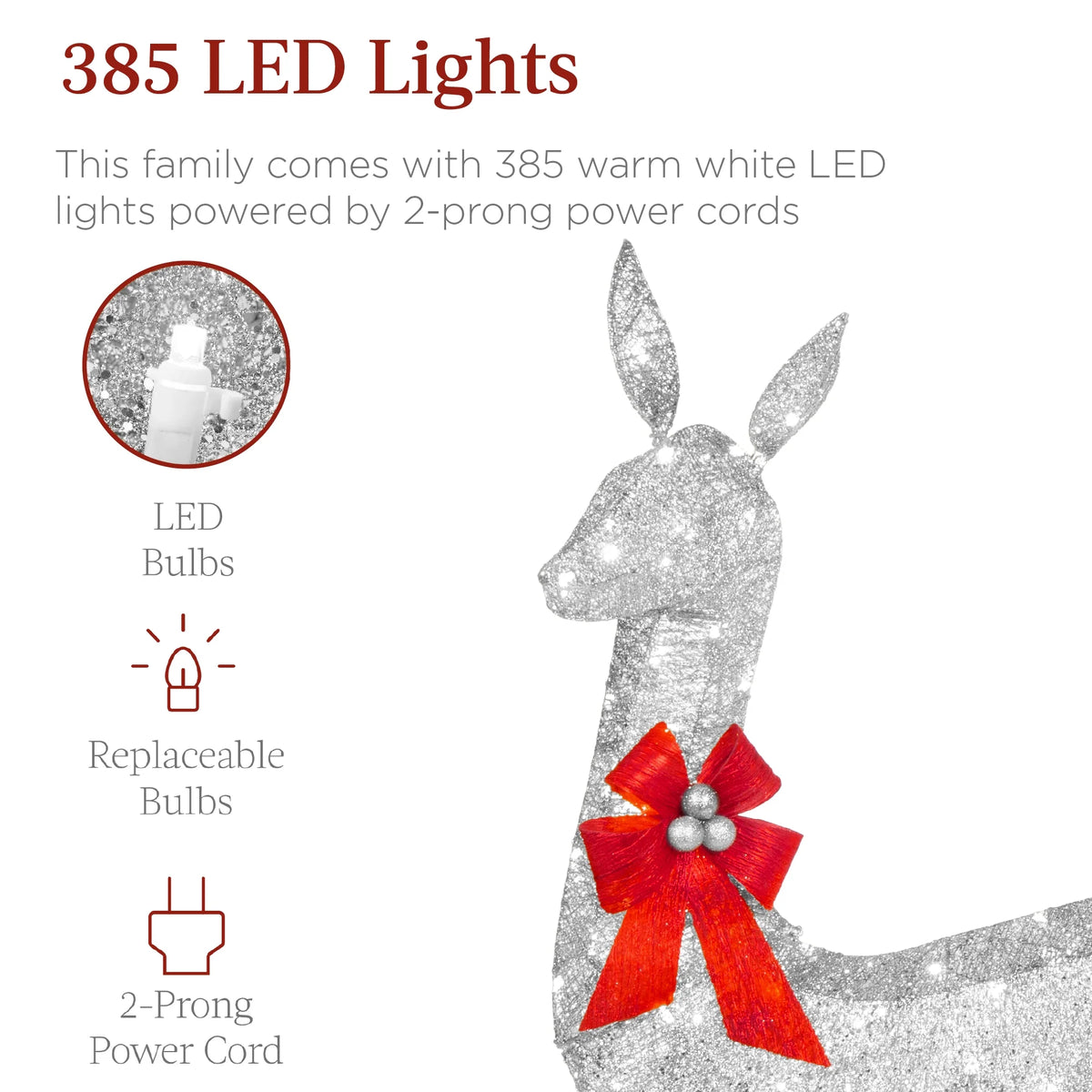 Best Choice Products 6.5ft 3-Piece Lighted Christmas Deer Set Outdoor Yard Decoration w/ 385 LED Lights, Stakes - Gold