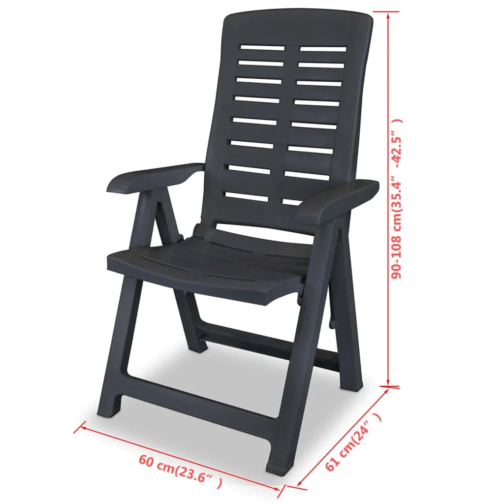 vidaXL Reclining Patio Chairs Outdoor Stack Dining Chair with Armrest Plastic
