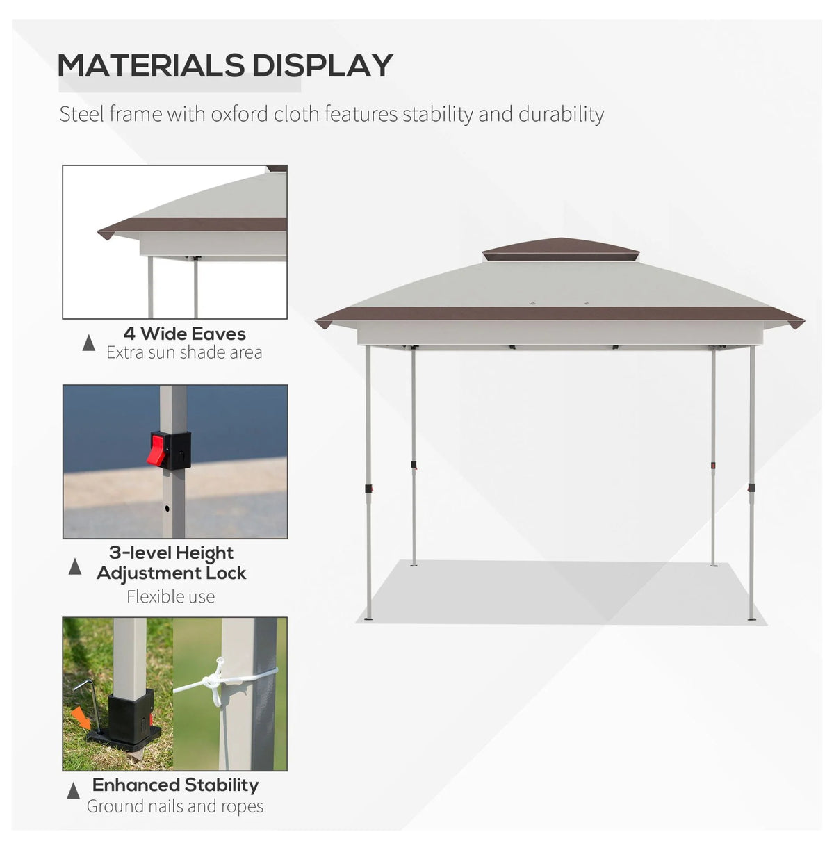 12' x 12' Pop Up Canopy Tent with Netting and Carry Bag, Instant Sun Shelter with 137 sq.ft Shade, Beige and Brown