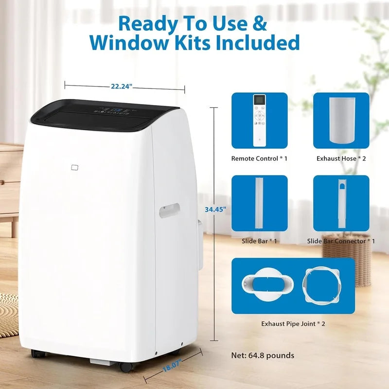 Portable Air Conditioners, 14000 BTU Air Conditioner for Rooms Up to 750 Sq.Ft, AC Unit with Heat, Sleep Mode, Dehumidifier, Fan, Remote Control, 24H Timer, Easy Setup for Bedrooms, Black Top