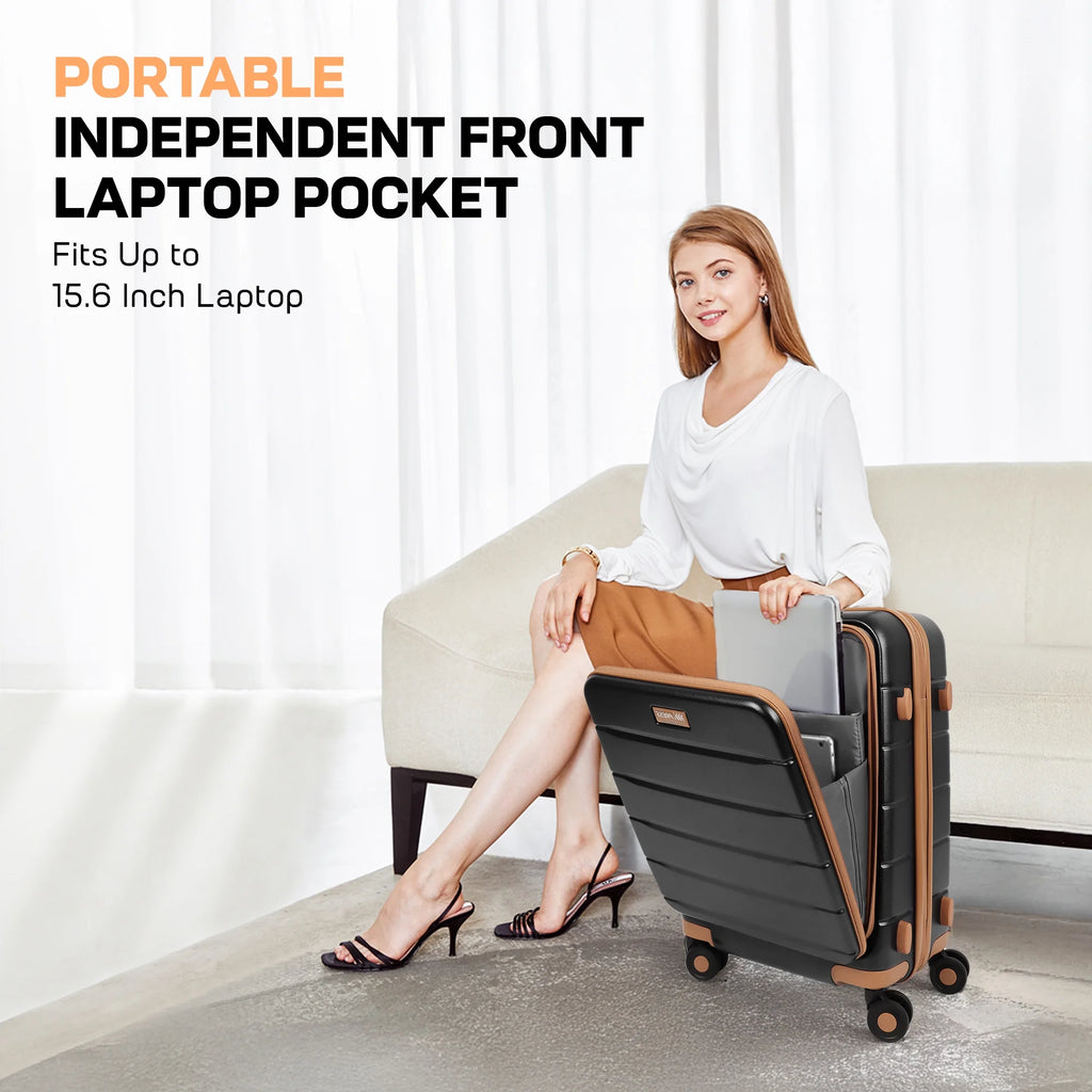 Carry On Luggage 22 x 14 x 9 Airline Approved Lightweight Hardside Spinner Luggage with TSA Lock and Laptop Compartment, Beige, CY2431