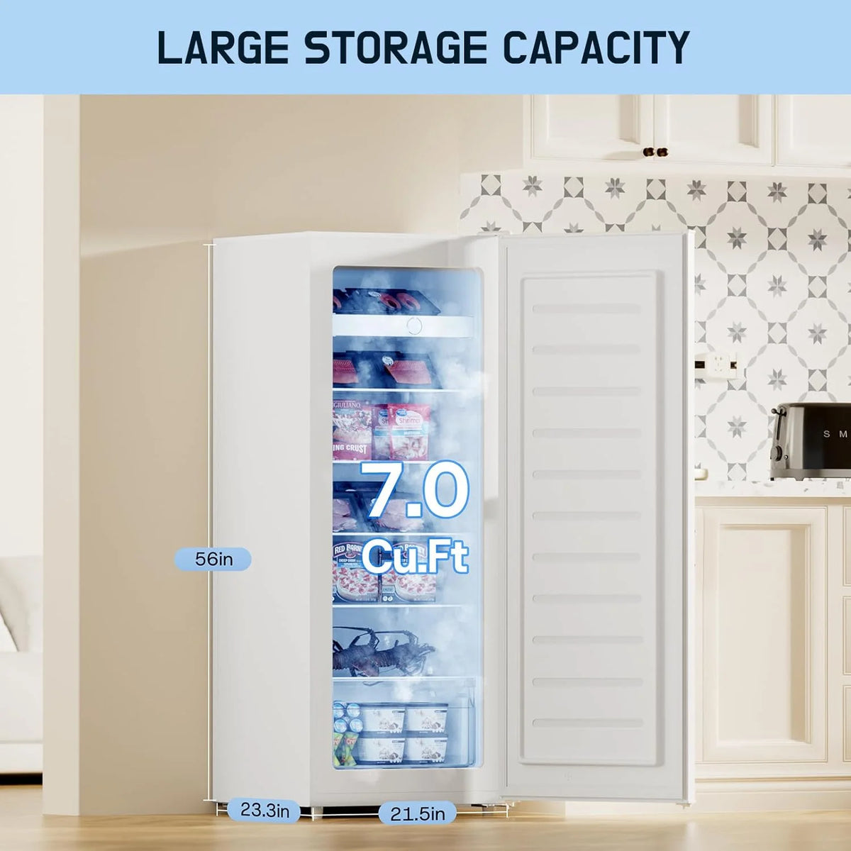 Upstreman 7.0 Cu.Ft Upright Freezer Convertible Fridge/Freezer, Garage Ready Deep Freezer with Reversible Door, UP70 White