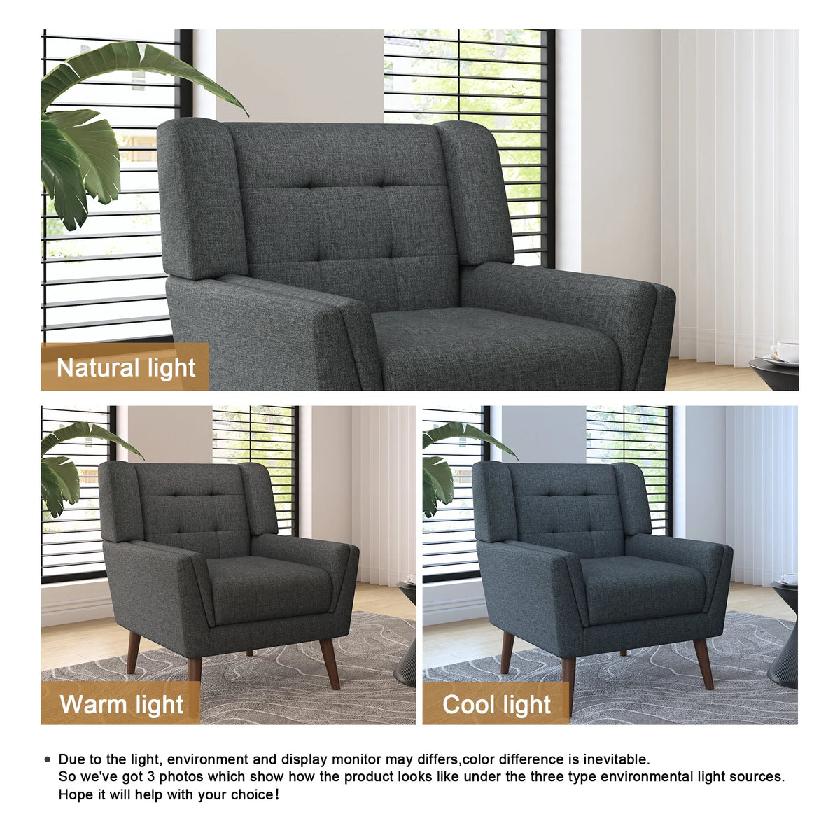 DREAMSIDEA Accent Chair Set of 2 Living Room Chair Linen Upholstered Comfortable Armchair Modern Chairs for Living Room Bedroom Indoor Furniture, Beige