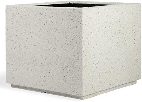 PolyStone Monterray Modern Outdoor/Indoor Square Planter, 23" L x 23" W x 19" H, Lightweight, Heavy Duty, Weather Resistant, Polymer Finish, Commercial Grade and Residential (Concrete Gray)