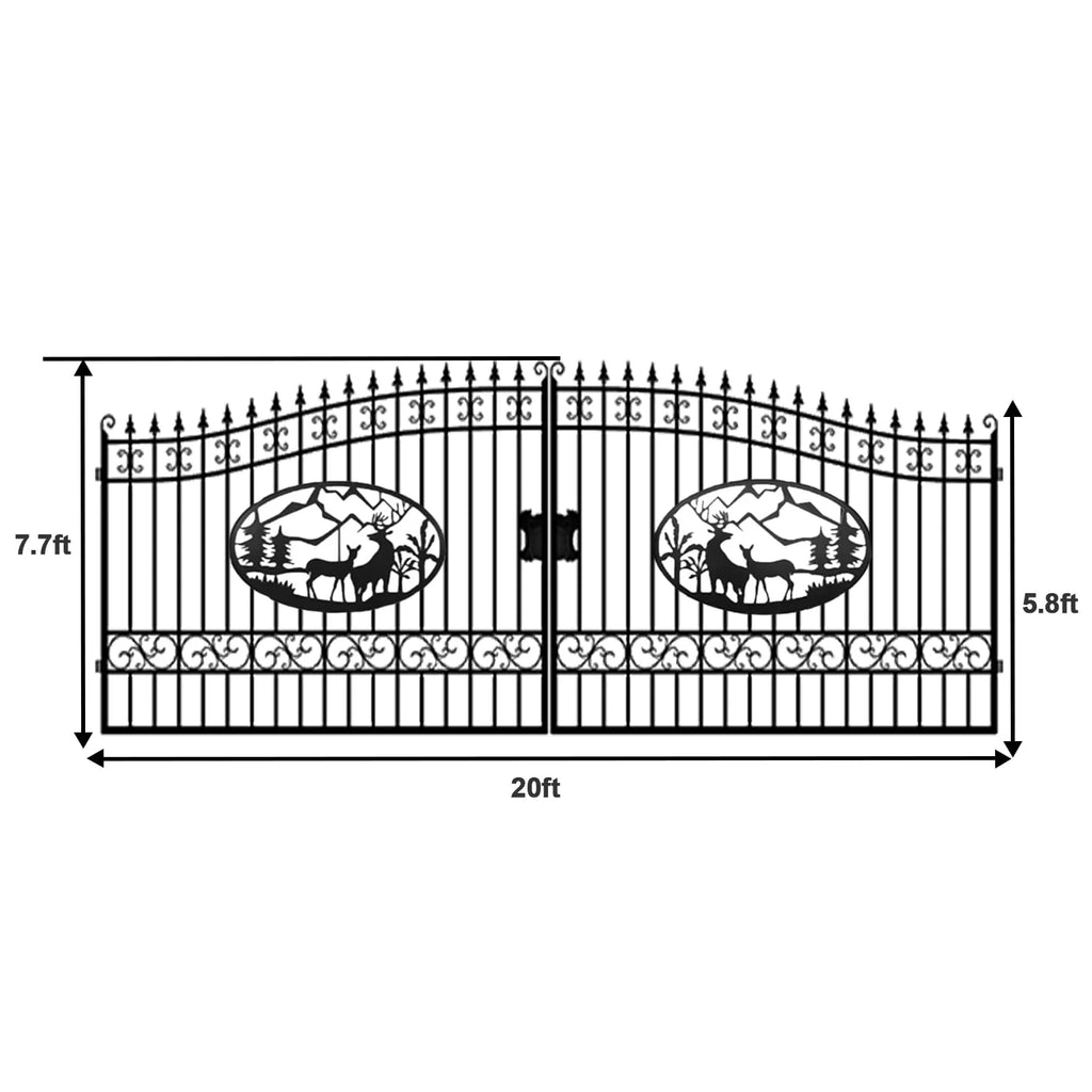 Outdoor Dual Swing Wrought Iron Gate for Driveway, Security Gate, Outdoor Fence Gate, Vienna Style for Yard, Backyard Patio 20'Star