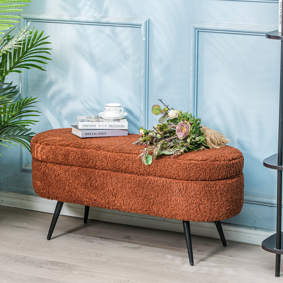 Metal and White Boucle Storage Bench Modern Design Style Entryway