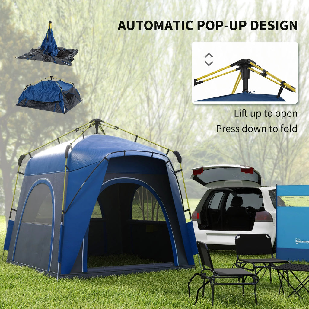 Outsunny Camping Tents 4 Person Pop Up Tent w/ Windows, Doors, Blue