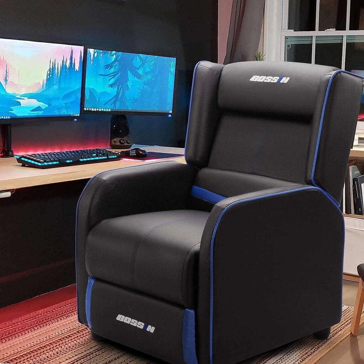 PUKAMI Gaming Recliner Chair for Adults 400lbs Racing Style Sofa Big and Tall PU Leather Recliner Seating Modern Ergonomic Lounge Recliner Chair Comfortable Home Movie Theater for Living Room
