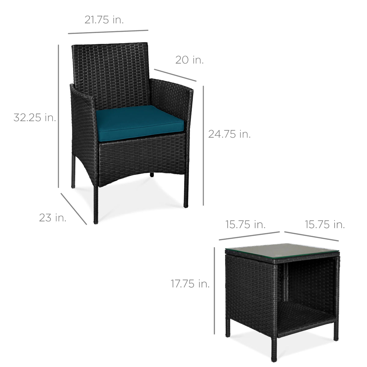 Best Choice Products 3-Piece Outdoor Wicker Conversation Patio Bistro Set, w/ 2 Chairs, Table - Gray/Navy